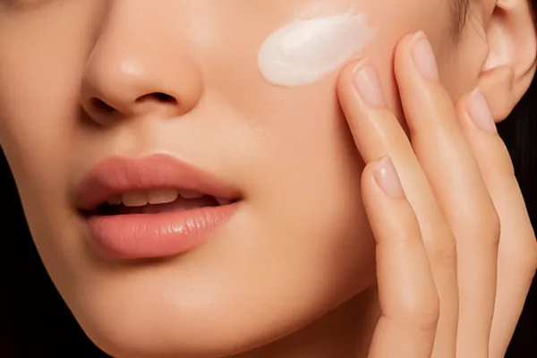 Nahaufnahme einer Wange mit großen Poren und Mitessern